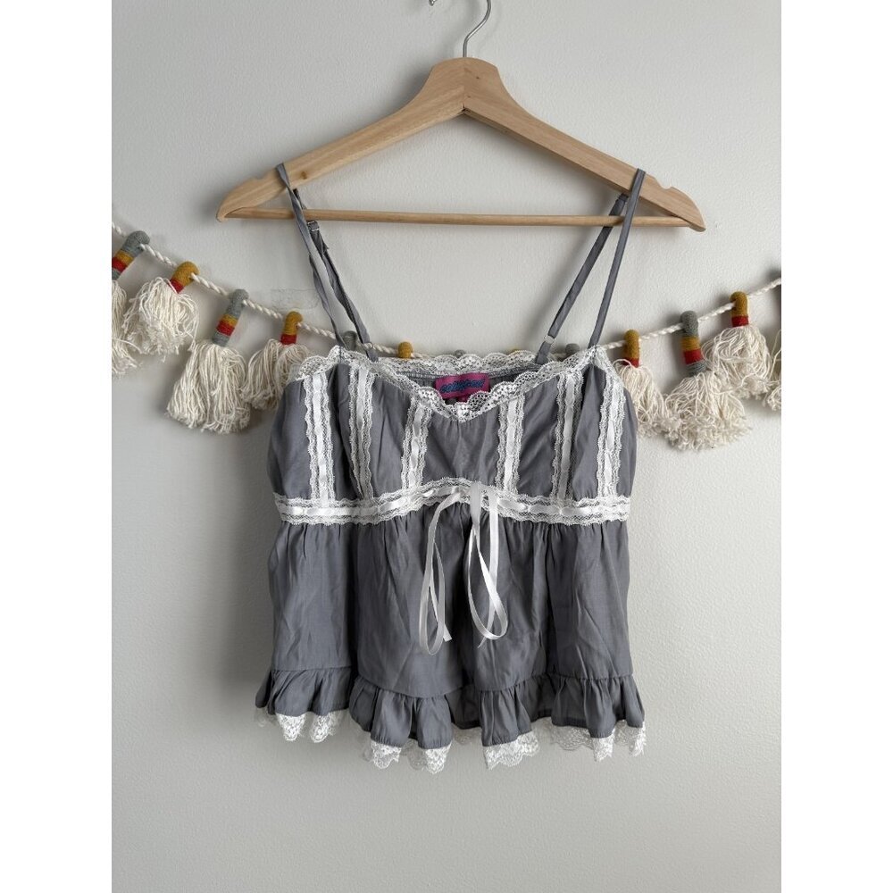 Edikted Lace Trim Gray Babydoll Cami Top Coquette Dainty Feminine Fairy M